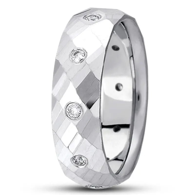 10K white gold 7mm. high polish round-diamond-classic-wedding-band - main view