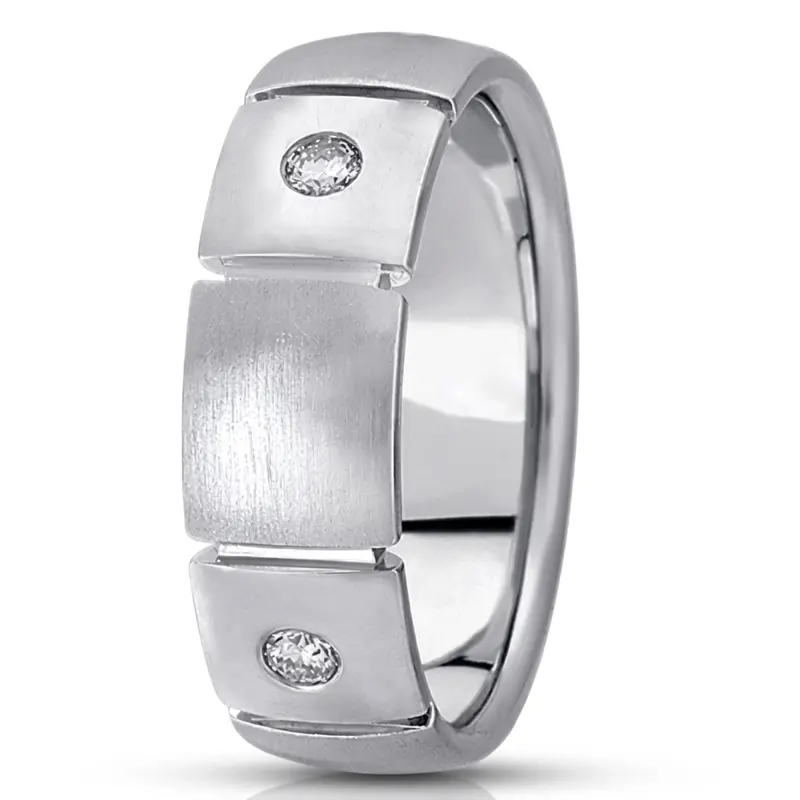 14K white gold 7mm. satin classic-round-diamond-wedding-band - main view