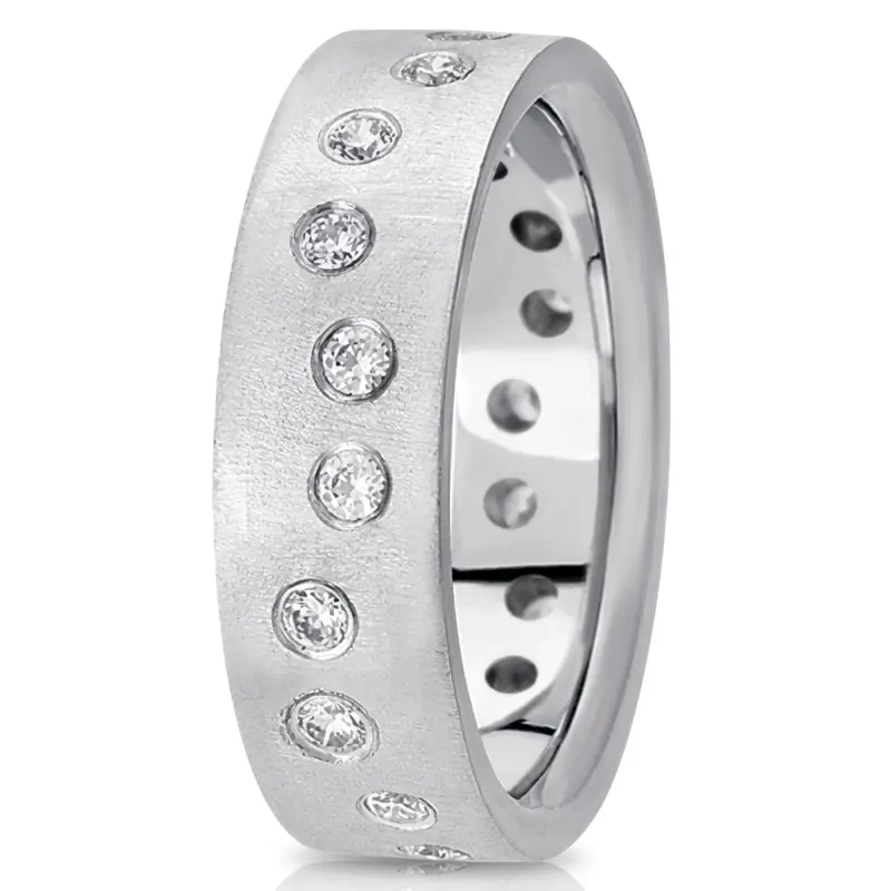 14K white gold 7mm. cross satin diamond-classic-round-wedding-band - main view