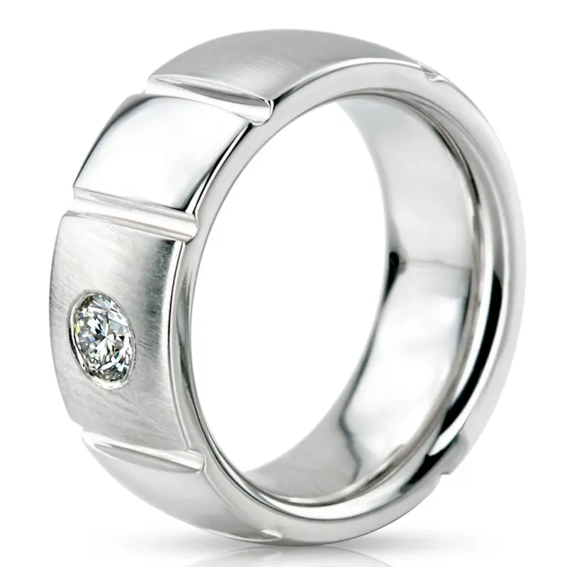 10K white gold 7mm. cross satin diamond-classic-round-wedding-band - alternate view 3