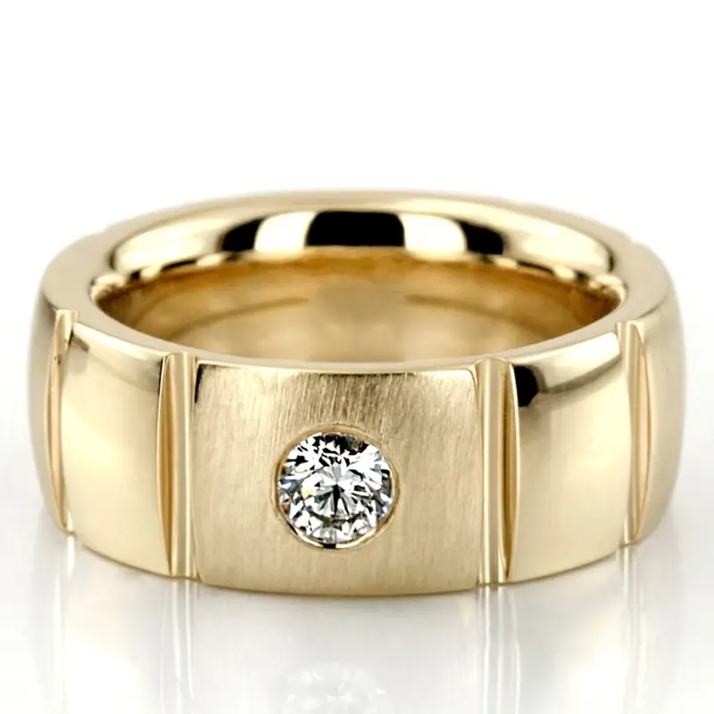 10K yellow gold 7mm. cross satin diamond-classic-round-wedding-band - alternate view 2