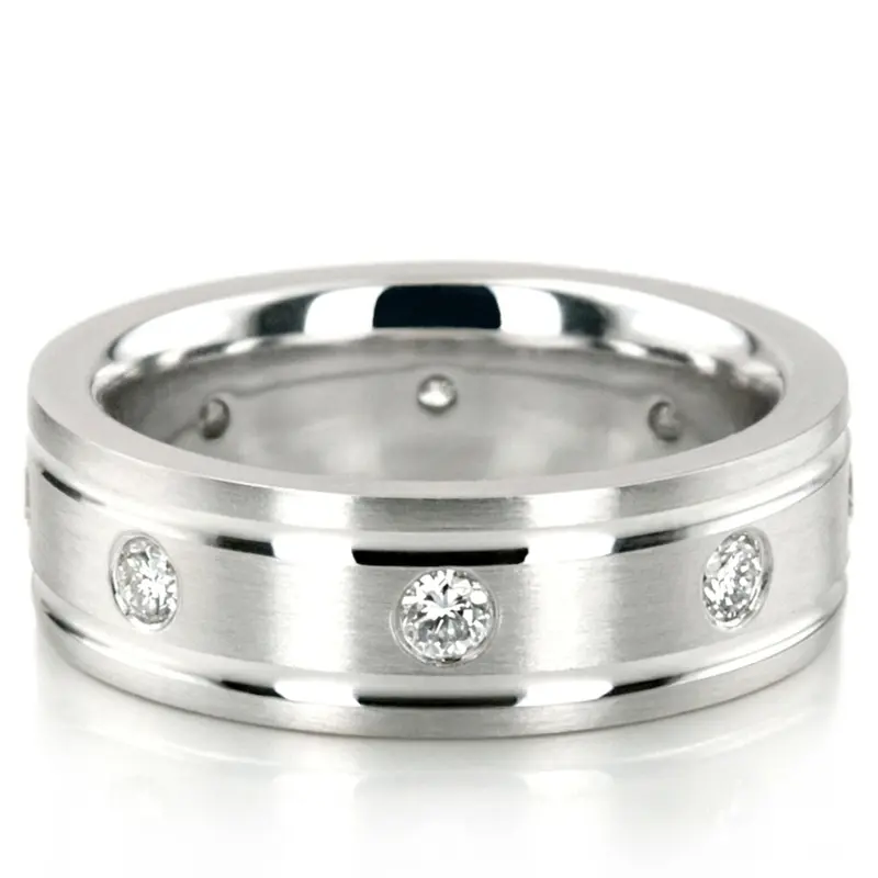 14K white gold 7mm. satin diamond-classic-round-wedding-band - main view