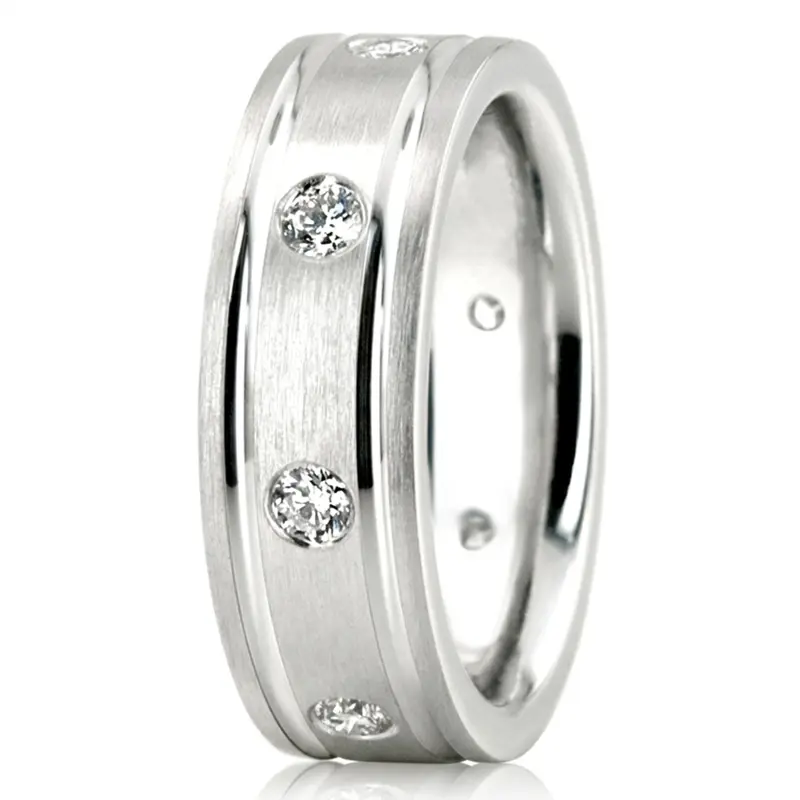 14K white gold 7mm. satin diamond-classic-round-wedding-band - alternate view 5