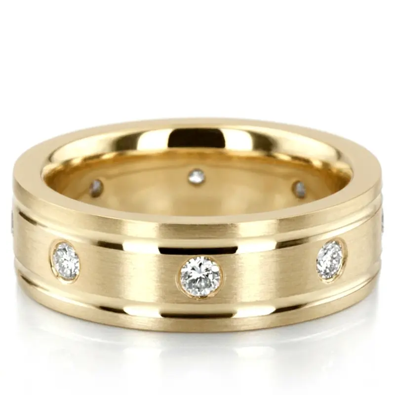 14K yellow gold 7mm. satin diamond-classic-round-wedding-band - alternate view 2