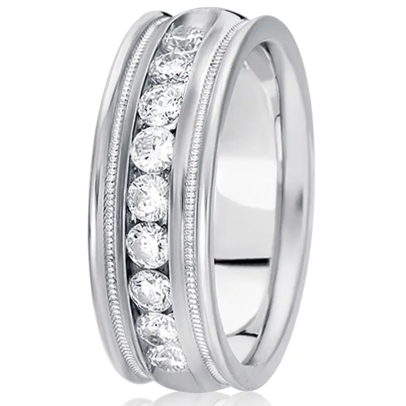 14K white gold 8mm. high polish diamond-classic-round-cut-channel-wedding-band - alternate view 4