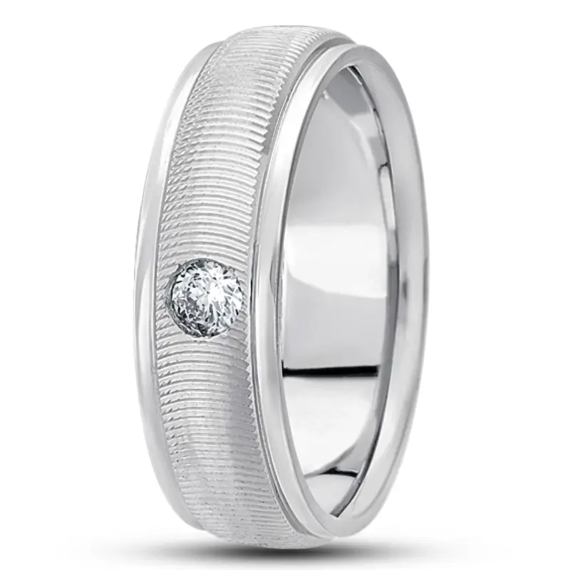 14K white gold 7mm. diamond cut diamond-round-classic-wedding-band - main view