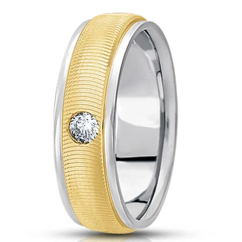 14K white-yellow-white gold 7mm. diamond cut diamond-round-classic-wedding-band - alternate view 4