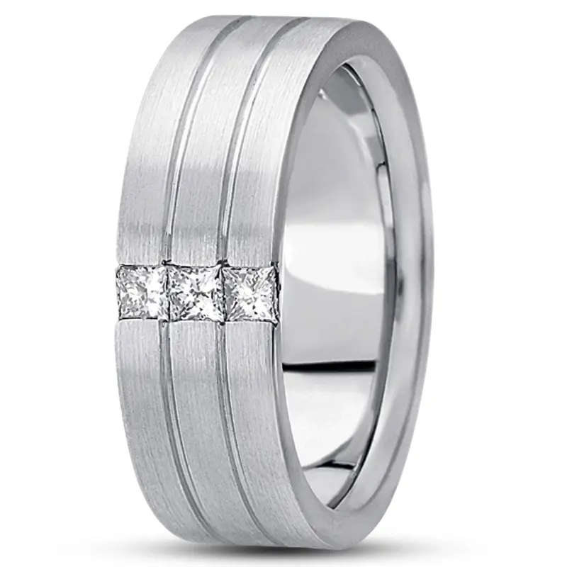 10K white gold 7.5mm. satin diamond-classic-princess-wedding-band - alternate view 2