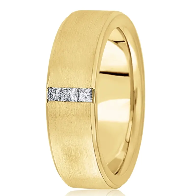 10K yellow gold 6mm. satin diamond-classic-princess-wedding-band - alternate view 2