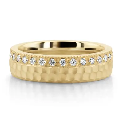 Honeycomb Diamond Wedding Band in Yellow and White Gold - view 2 of 6