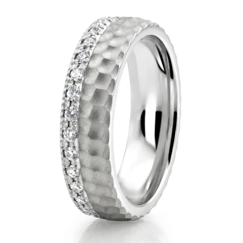 14K white gold 5mm. same as picture Honeycomb Diamond Wedding Band in Yellow and White Gold - alternate view 4