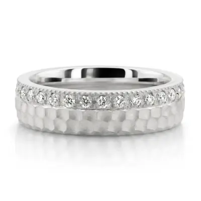 Honeycomb Diamond Wedding Band in Yellow and White Gold - view 3 of 6