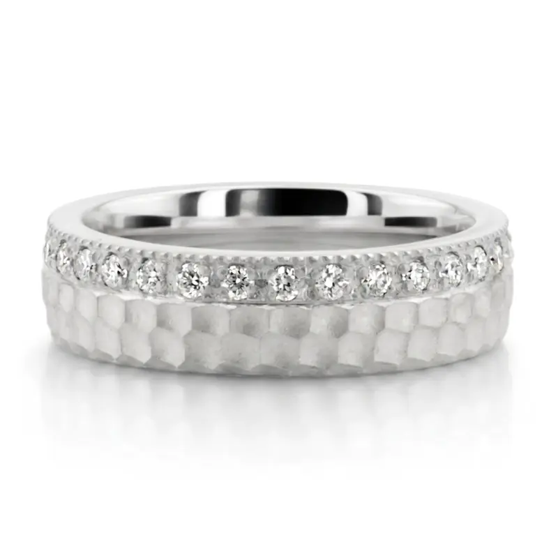 14K white gold 5mm. same as picture Honeycomb Diamond Wedding Band in Yellow and White Gold - alternate view 3