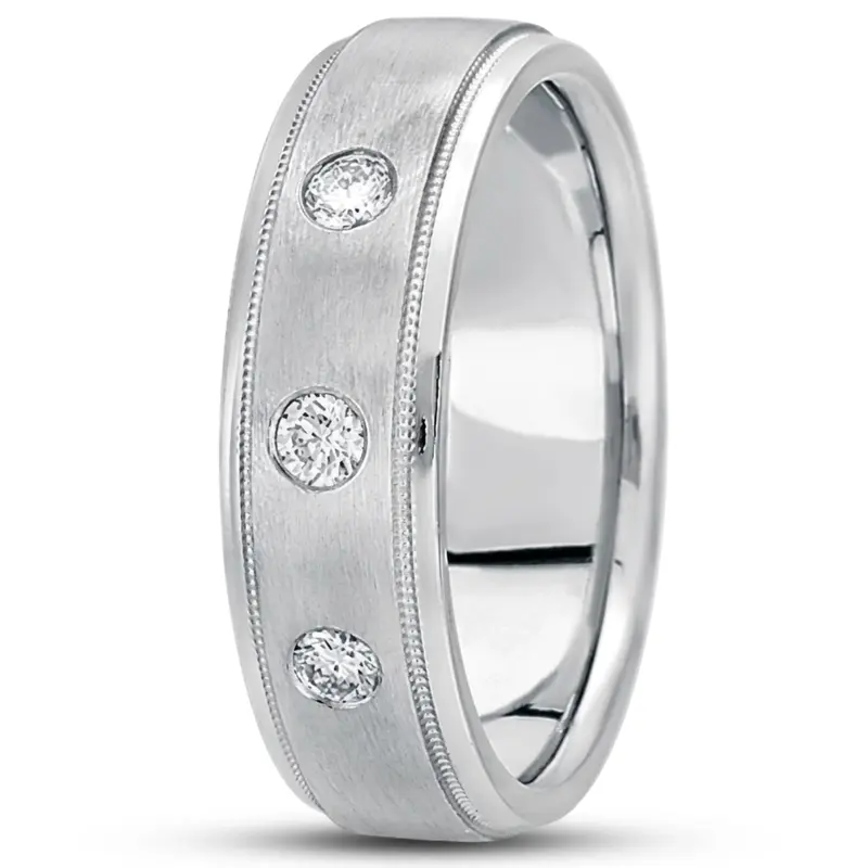 14K white gold 7mm. satin diamond-classic-round-wedding-band - alternate view 2