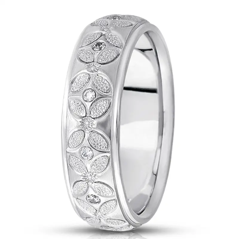 10K white gold 7mm. satin diamond-classic-round-wedding-band - main view