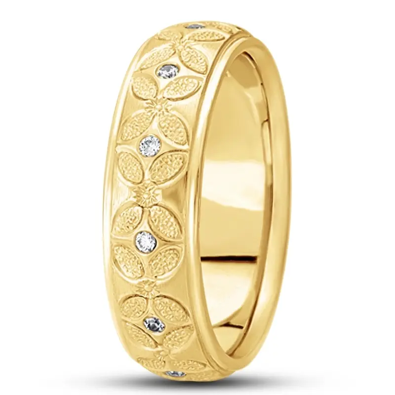 10K yellow gold 7mm. satin diamond-classic-round-wedding-band - alternate view 2