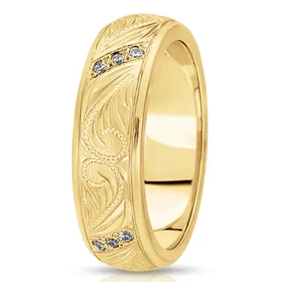 14K yellow gold 7mm. high polish diamond-classic-round-wedding-band - main view thumbnail