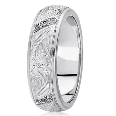14K white gold 7mm. high polish diamond-classic-round-wedding-band - alternate view 2 thumbnail