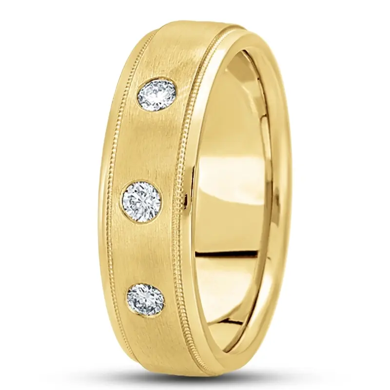 14K yellow gold 7mm. satin diamond-classic-round-wedding-band - alternate view 4