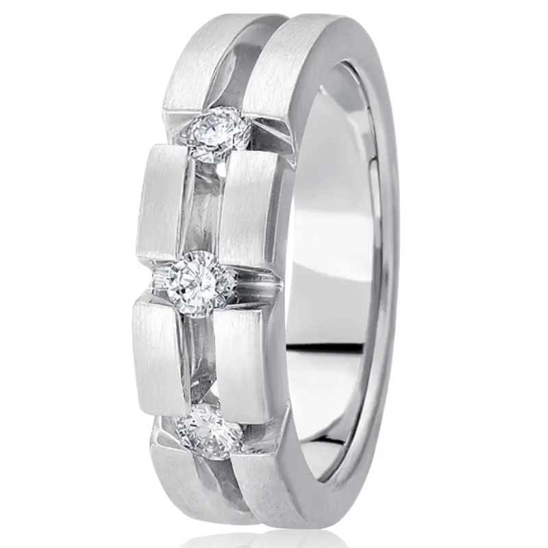 18K white gold 7mm. satin round-diamond-classic-wedding-ring - alternate view 2