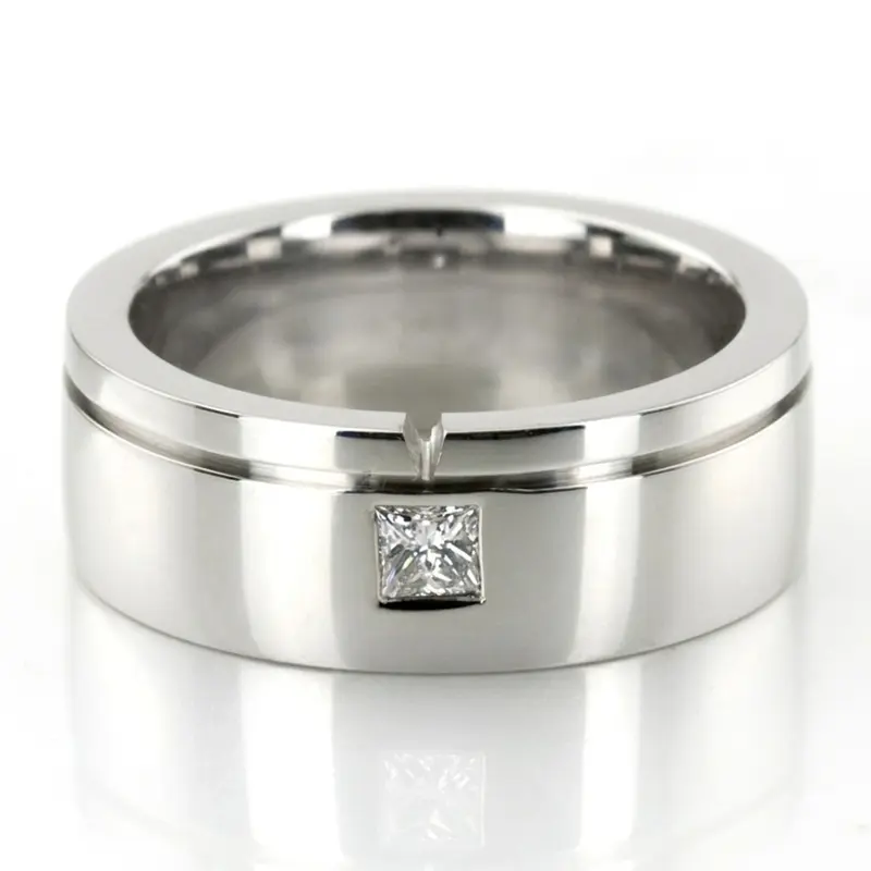 10K white gold 7mm. high polish Single-Step-Edge-Diamond-Wedding-Band - main view