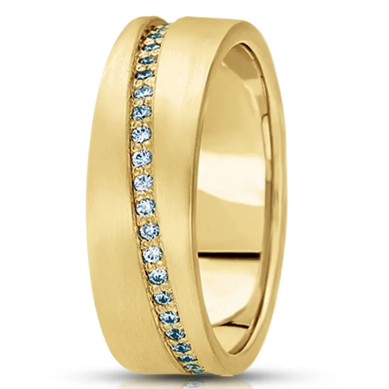 14K yellow gold 7mm. satin diamond-classic-round-wedding-band - main view