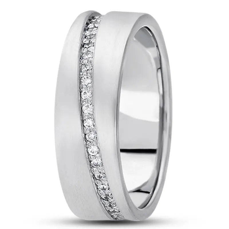 14K white gold 7mm. satin diamond-classic-round-wedding-band - alternate view 2