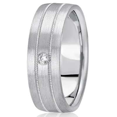 14K white gold 7mm. satin diamond-classic-round-wedding-rings - alternate view 2 thumbnail