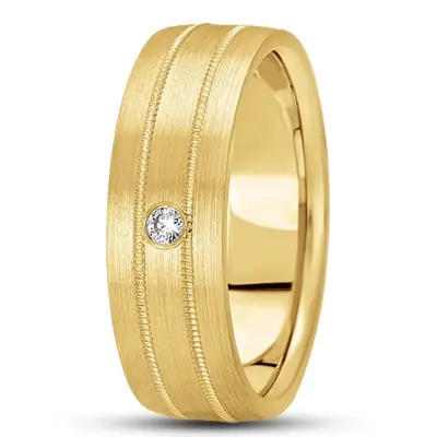 14K yellow gold 7mm. satin diamond-classic-round-wedding-rings - alternate view 3 thumbnail