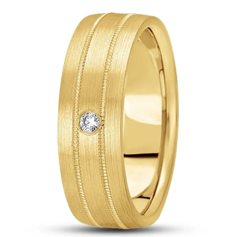 14K yellow gold 7mm. satin diamond-classic-round-wedding-rings - alternate view 3