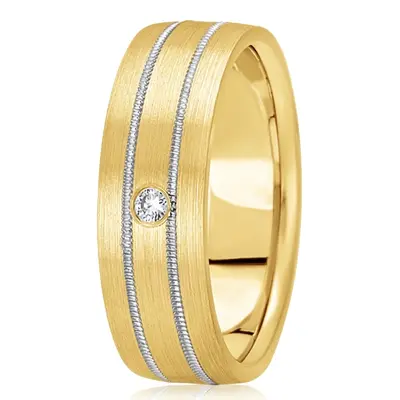 14K y-w-y-w-y gold 7mm. satin diamond-classic-round-wedding-rings - alternate view 4 thumbnail