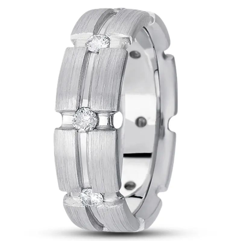 10K white gold 7mm. satin diamond-classic-round-wedding-rings - main view