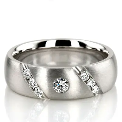 14K white gold 7mm. satin diamond-classic-round-wedding-band - main view thumbnail