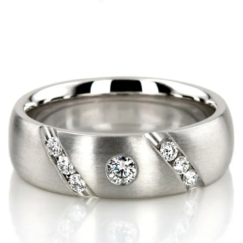 14K white gold 7mm. satin diamond-classic-round-wedding-band - main view