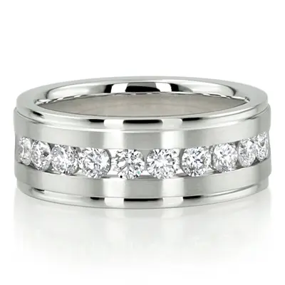 Step Edge Channel Diamond Wedding Ring - view 2 of 6