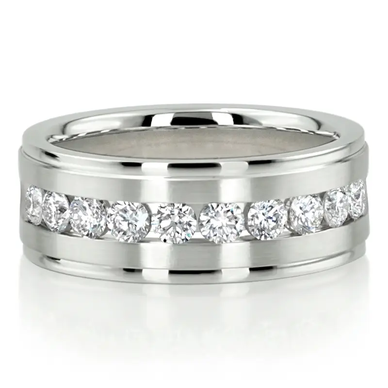 10K white gold 8mm. satin Step-Edge-Channel-Diamond-Wedding-Ring - alternate view 2