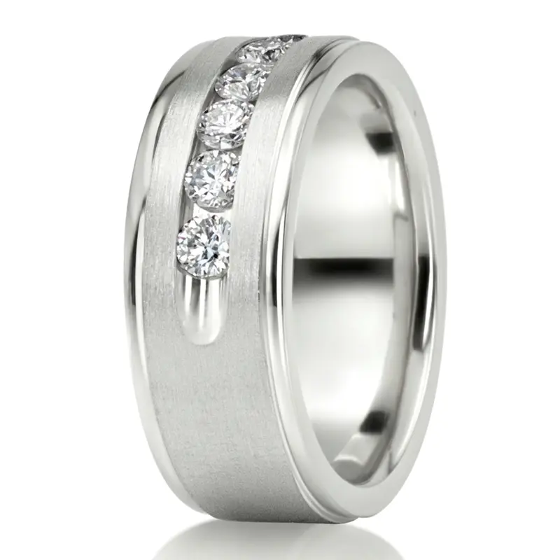 10K white gold 8mm. satin Step-Edge-Channel-Diamond-Wedding-Ring - main view