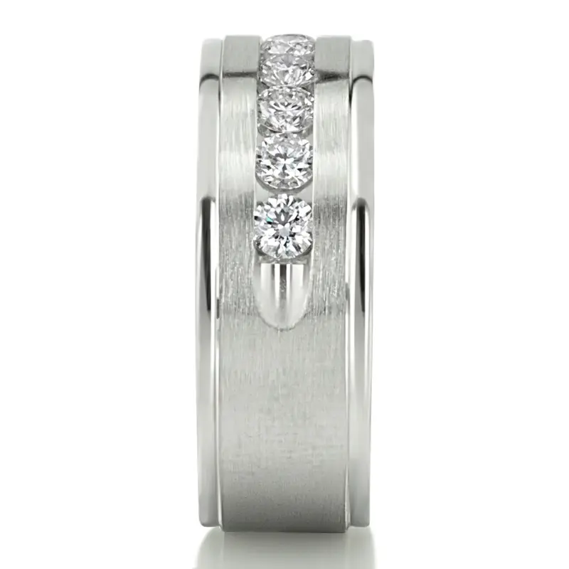 10K white gold 8mm. satin Step-Edge-Channel-Diamond-Wedding-Ring - alternate view 6