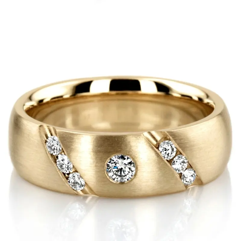14K yellow gold 7mm. satin diamond-classic-round-wedding-band - alternate view 2