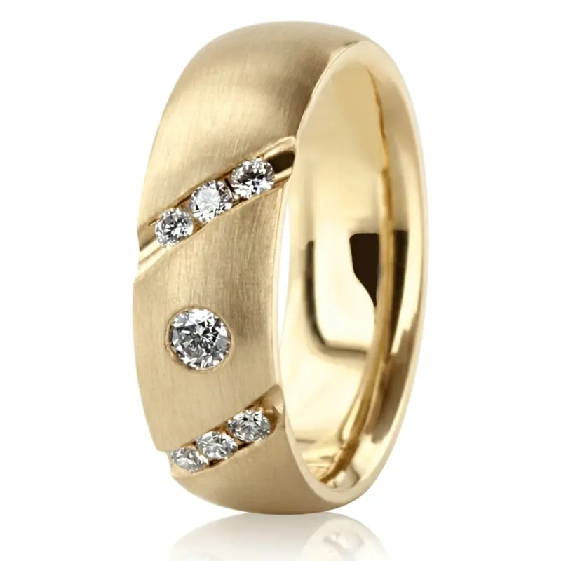 14K yellow gold 7mm. satin diamond-classic-round-wedding-band - alternate view 4