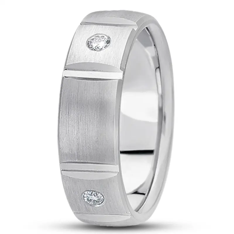 14K white gold 7mm. satin diamond-classic-round-wedding-band - main view