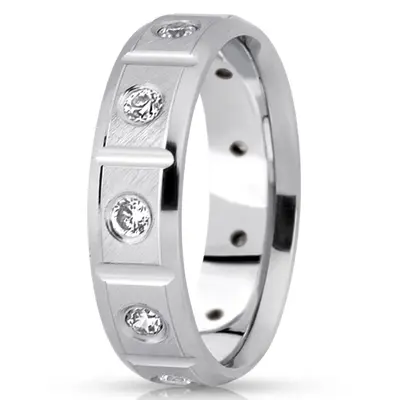 10K white gold 7mm. satin diamond-contemporary-round-cut-wedding-band - alternate view 2 thumbnail