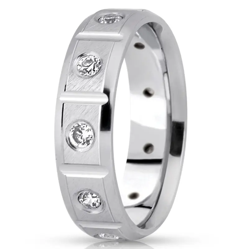 10K white gold 7mm. satin diamond-contemporary-round-cut-wedding-band - alternate view 2