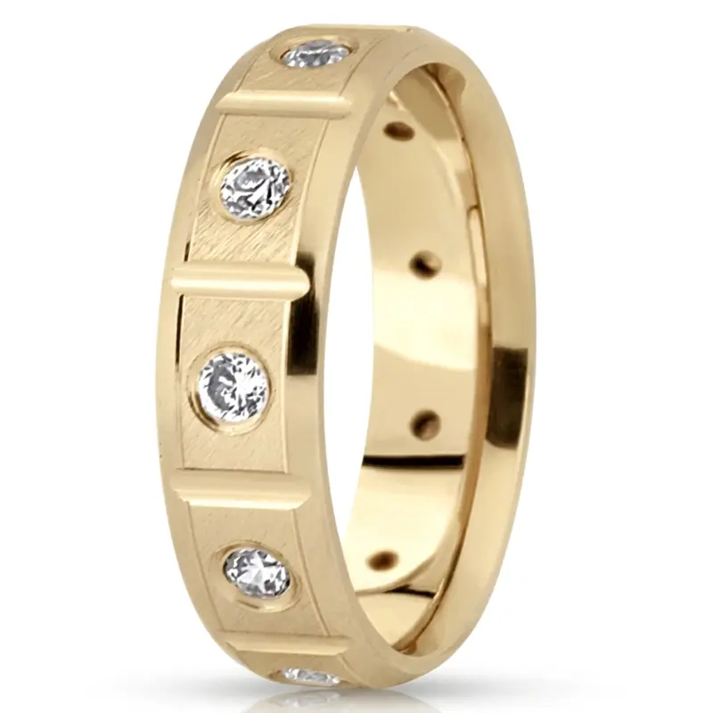 10K yellow gold 7mm. satin diamond-contemporary-round-cut-wedding-band - main view