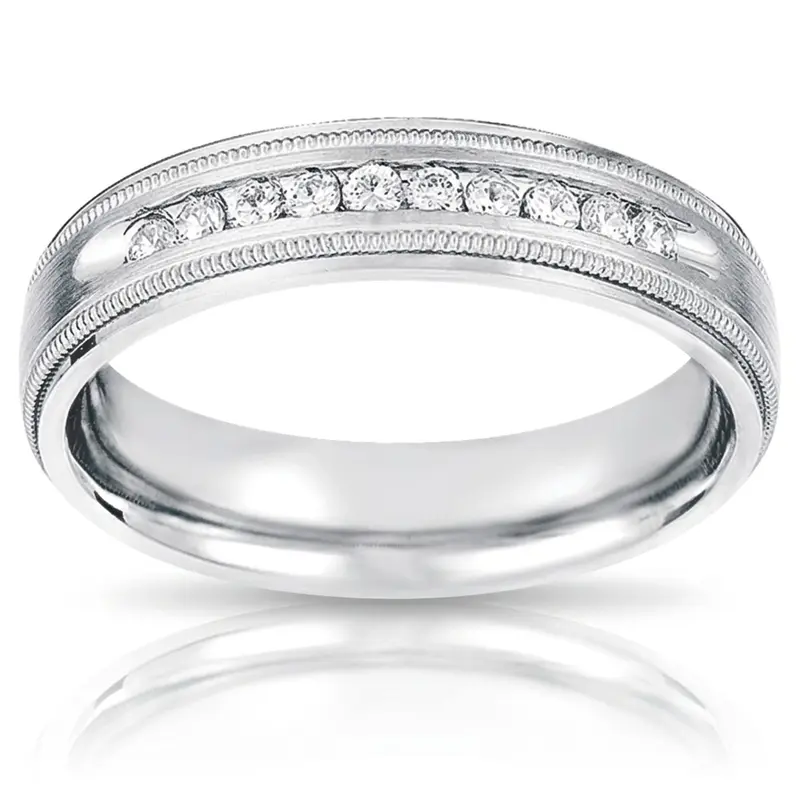 platinum 5mm. satin Channel_Set_Milgrain_Diamond_Wedding_Band - main view