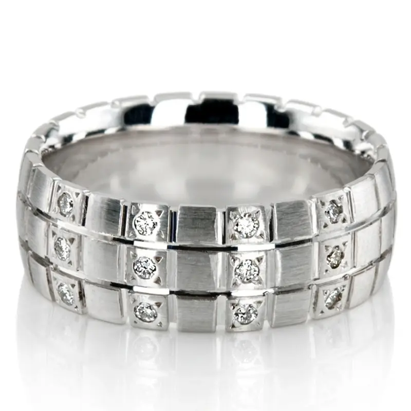 14K white gold 8mm. satin diamond-classic-round-wedding-band - main view