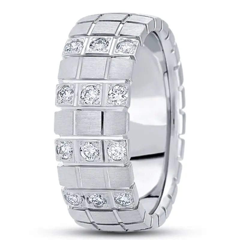 14K white gold 8mm. cross satin diamond-classic-round-wedding-band - alternate view 3
