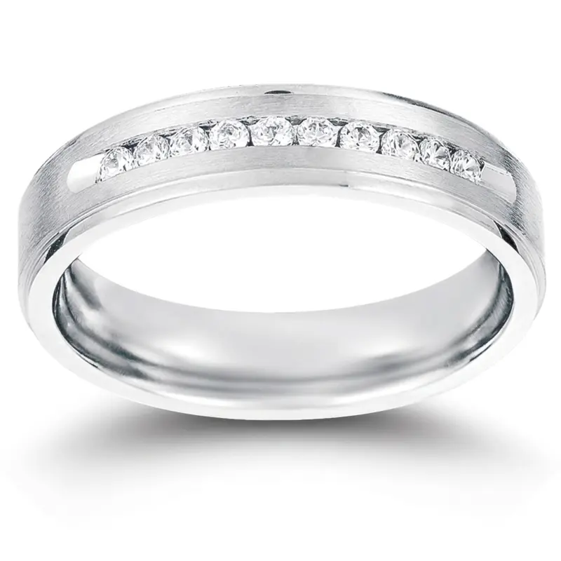 14K white gold 5mm. satin Channel_Step_Edge_Diamond_Wedding_Band - main view