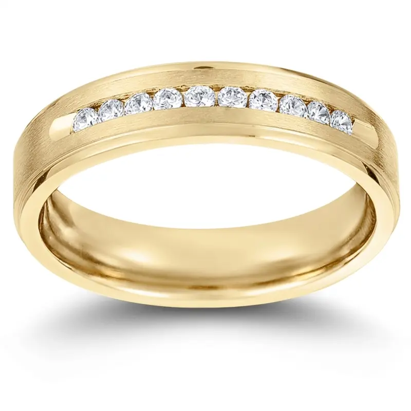 14K yellow gold 5mm. satin Channel_Step_Edge_Diamond_Wedding_Band - alternate view 2