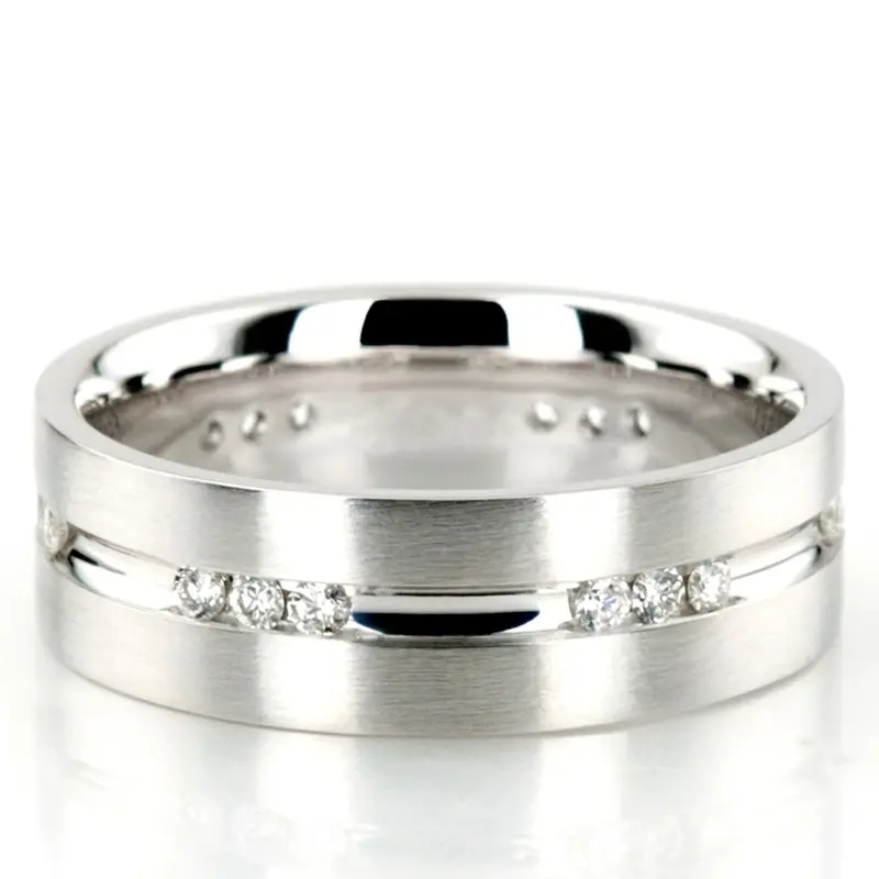 10K white gold 7mm. satin diamond-classic-round-wedding-band - main view